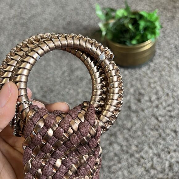 Mudd Brown Bronze Metallic Wide Waist Belt Woven Braided M/L Boho READ New - Picture 5 of 6